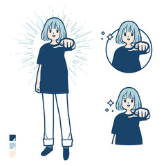 パーカーを着た若い女性が正面を指差しているイラスト 30s Wall Mural 3 Toyotoyo