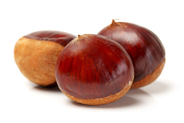 chinese food, peeled roasted chestnut on white background