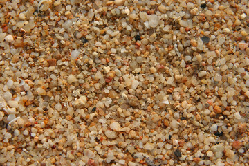 Close up of stones and marble. Smooth and polished. Pebble on shingle beach. Colorful small pebble and stone texture. Pebble background. Gravel pebble or rock fragments, beach sand