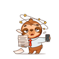 Tired sloth dizzy at work. With papers and phone in hand. Vector illustration for designs, prints and patterns. Vector illustration © EnyaLis