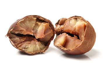 chinese food, peeled roasted chestnut on white background