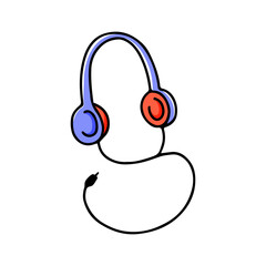 Hand drawn headphone icon with wire. Vector hand drawn illustration for podcast, broadcasting in doodle style