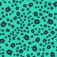 Black Bag of coffee beans icon isolated seamless pattern on green background. Vector