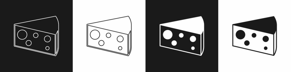 Set Cheese icon isolated on black and white background. Vector