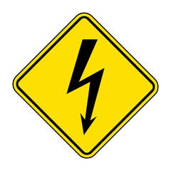 High voltage warning sign. Vector illustration of yellow diamond shaped sign with lightning bolt icon inside. Do not touch. Risk of injury and death. Electricity hazard. Caution symbol.