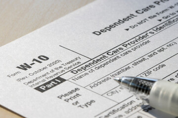 Closeup of Form W-10, Dependent Care Provider's Identification and Certification.