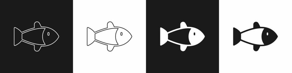 Set Fish icon isolated on black and white background. Vector