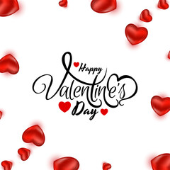 Happy Valentines day stylish text design decorative background with red hearts