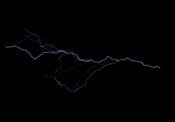 Lightnings, thunderbolt strikes during storm at night.