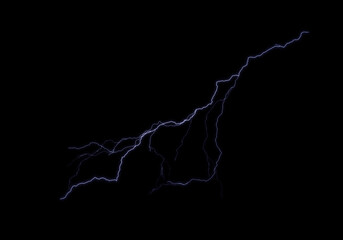 Lightnings, thunderbolt strikes during storm at night.