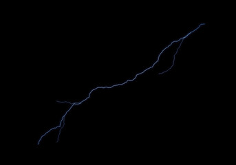 Lightnings, thunderbolt strikes during storm at night.
