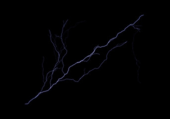 Lightnings, thunderbolt strikes during storm at night.