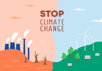 Stop climate change background banner poster for nature promotion to save earth - obrazy, fototapety, plakaty