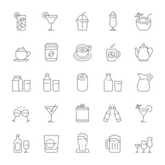 A set of drink and beverage line icons, vector illustration.
