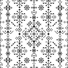 Nordic geometric tribal line art vector seamless patten, textile or fabric print design set inspired by Viking rune ornamnets from Iceland
