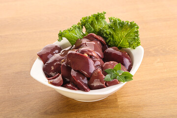 Raw chicken liver in the bowl