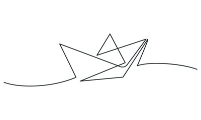 Continuous line drawing of paper boat. Business icon. Vector illustration
