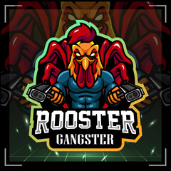 Fototapeta na wymiar Green Rooster gangster mascot. esport logo design