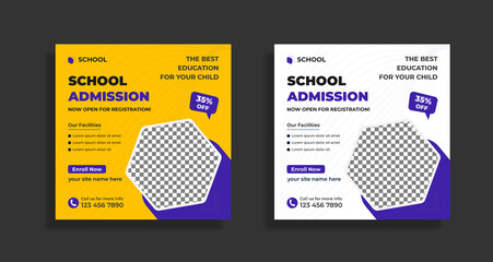 Education school admission social media and web banner square flyer template - obrazy, fototapety, plakaty