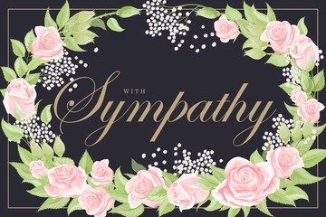 Cream pink rose frame on black background vector sympathy template