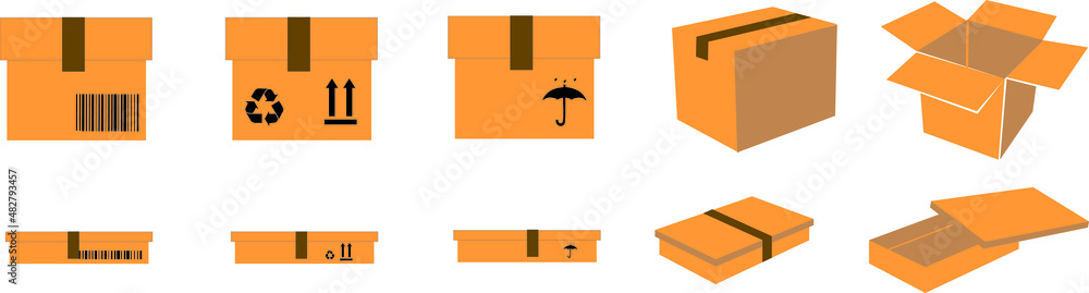 Poster set different types big, small, round or square for web and app. vector illustration of box