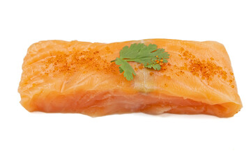 raw salmon steak on white background