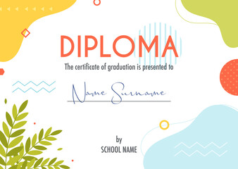 Diploma certificate concept template, with abstract background illustrations. vector