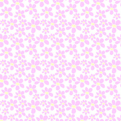 Vector simple primitive floral seamless pattern. Cute endless print with flowers in flat style. Summer spring backgrounds and textures