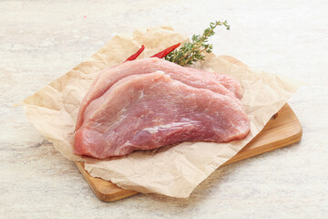 Raw pork schnitzel for roast