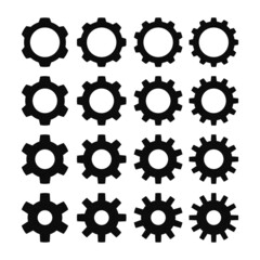 Vector set of simple black cog wheel symbols. From six point to twelve cog wheels icon collection