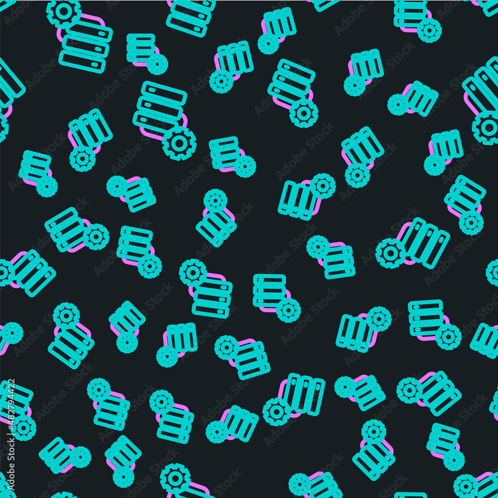 Poster line server and gear icon isolated seamless pattern on black background. adjusting app, service conc