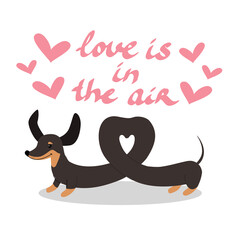 Dachshund dog is twisted in the shape of a heart. Vector illustration for valentine's day