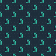 Obraz na płótnie Canvas Green line Fire exit icon isolated seamless pattern on blue background. Fire emergency icon. Vector