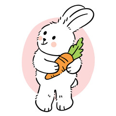 Cartoon cute little bunny and carrot vector.