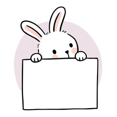 Cartoon cute little bunny and paper box vector.