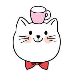 Cartoon cute cat and coffee cup vector.