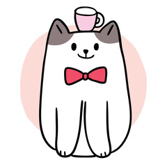 Cartoon cute cat and coffee cup vector.