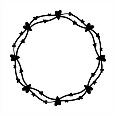 Vector hand drawn frame with hearts isolated on white background. Silhouette wreath of hearts. Doodle style frames for monograms, Valentine's Day greeting cards, invitations, logos.