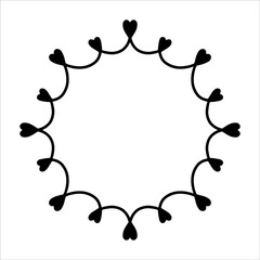 Vector hand drawn frame with hearts isolated on white background. Silhouette wreath of hearts. Doodle style frames for monograms, Valentine's Day greeting cards, invitations, logos.