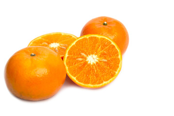 Fresh juicy orange fruit set over white background - tropical orange fruit for background use