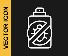 White line Spray against insects icon isolated on black background. Vector
