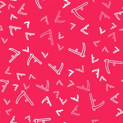 White line Scythe icon isolated seamless pattern on red background. Happy Halloween party. Vector