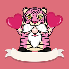Valentine's Day vector with cute gnomes in pink tiger costume.