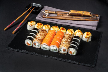 sushi on the black stone