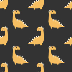 Cute seamless pattern with varied dinosaurs. Creative childish background for fabric.