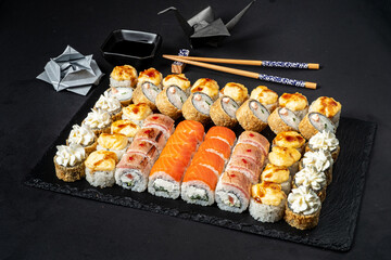 sushi on the black stone