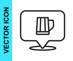 Black line Wooden beer mug icon isolated on white background. Vector