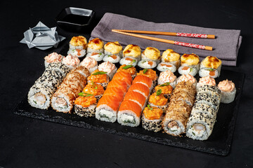 sushi on the black stone