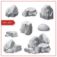 big set of stones, rocks or boulders isolated on white. gray debris of rocks vector illustration. Element of nature, mountains, caves. textured effect. Mineral, cobble vector clipart. isometric style.