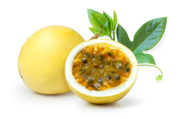Passion fruit with leaf on white